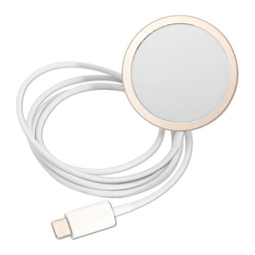 Комплект Guess Bundle чехол 4G MagSafe для iPhone 14 Plus + зарядное Magsafe wireless charger, коричневый/золотой