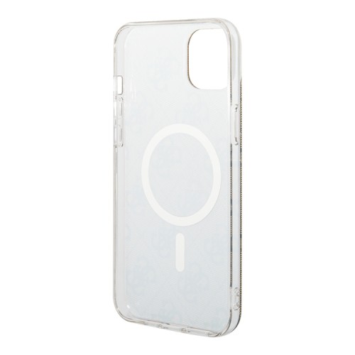 Комплект Guess Bundle чехол 4G MagSafe для iPhone 14 Plus + зарядное Magsafe wireless charger, коричневый/золотой