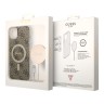 Комплект Guess Bundle чехол 4G MagSafe для iPhone 14 Plus + зарядное Magsafe wireless charger, коричневый/золотой
