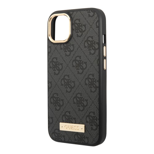 Чехол Guess PU 4G Plate metal logo Hard для iPhone 14 Plus, серый (Magsafe)