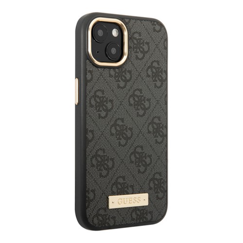 Чехол Guess PU 4G Plate metal logo Hard для iPhone 14 Plus, серый (Magsafe)
