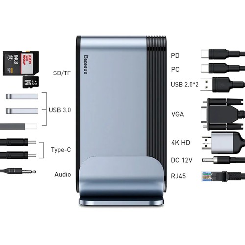 Baseus USB-концентратор Working Station Multifunctional Type-C 16в1, серый