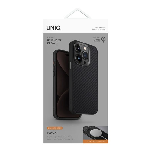 Uniq для iPhone 15 Pro чехол KEVA Kevlar Black (MagSafe)