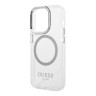 Guess для iPhone 15 Pro чехол PC/TPU Metal outline Hard Transparent/Silver (MagSafe)