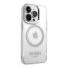 Guess для iPhone 15 Pro чехол PC/TPU Metal outline Hard Transparent/Silver (MagSafe)