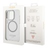 Guess для iPhone 15 Pro чехол PC/TPU Metal outline Hard Transparent/Silver (MagSafe)