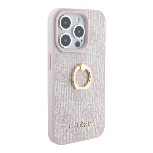 Guess для iPhone 15 Pro чехол PU 4G + Ring Hard Pink