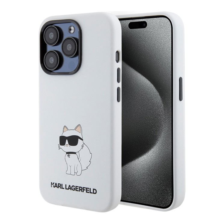 Karl Lagerfeld для iPhone 15 Pro Max чехол Liquid silicone NFT Choupette Hard White