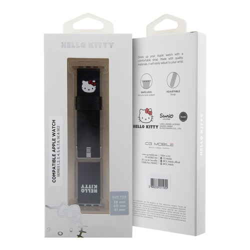 Hello Kitty для Apple Watch 42-41-40 mm ремешок PU Grained leather 3D Rubber Kitty Head Black