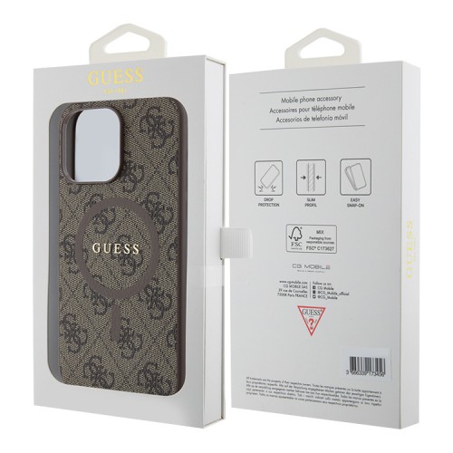 Guess для iPhone 14 Pro чехол PU 4G Colored ring Metal logo Hard Brown (MagSafe)