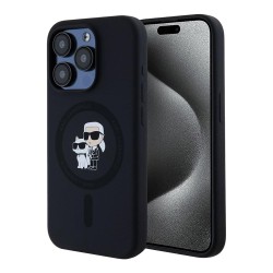 Karl Lagerfeld для iPhone 15 Pro чехол Liquid Silicone NFT Karl & Choupette Body Hard Black (MagSafe)