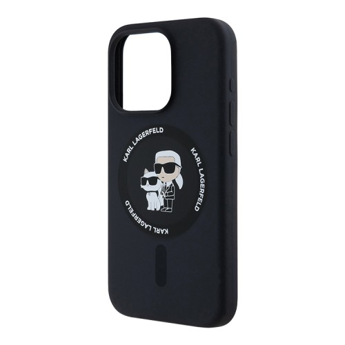 Karl Lagerfeld для iPhone 15 Pro чехол Liquid Silicone NFT Karl & Choupette Body Hard Black (MagSafe)