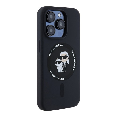 Karl Lagerfeld для iPhone 15 Pro чехол Liquid Silicone NFT Karl & Choupette Body Hard Black (MagSafe)