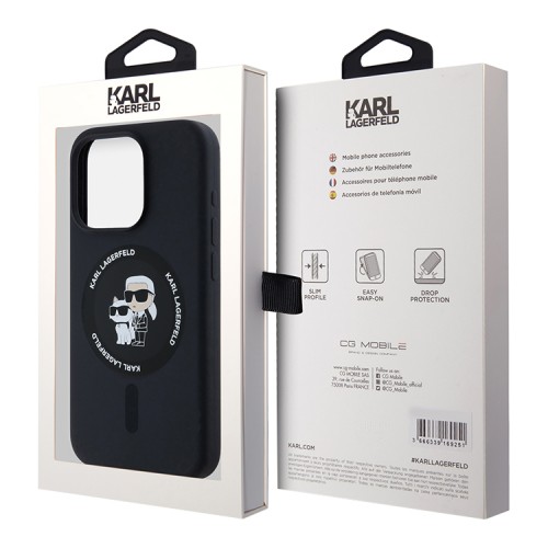 Karl Lagerfeld для iPhone 15 Pro чехол Liquid Silicone NFT Karl & Choupette Body Hard Black (MagSafe)