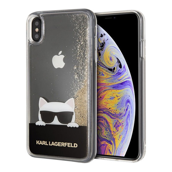 Чехол Karl Lagerfeld Liquid Glitter Choupette Sunglasses для iPhone XS Max, золотой