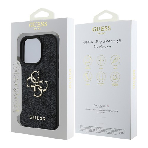 Guess для iPhone 16 Pro Max чехол PU кожа 4G Big metal logo Black