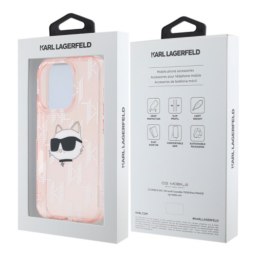Karl Lagerfeld для iPhone 16 Pro чехол PC/TPU Monogram NFT Choupette Pink