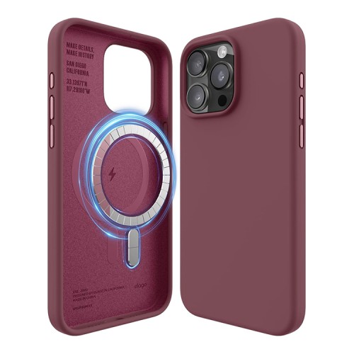 Elago для iPhone 15 Pro чехол Soft silicone (Liquid) Burgundy (MagSafe)