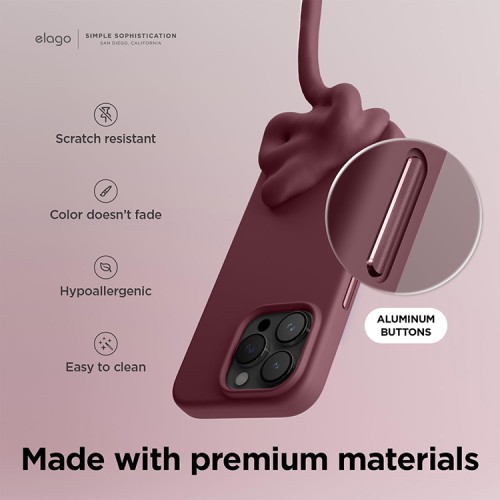 Elago для iPhone 15 Pro чехол Soft silicone (Liquid) Burgundy (MagSafe)
