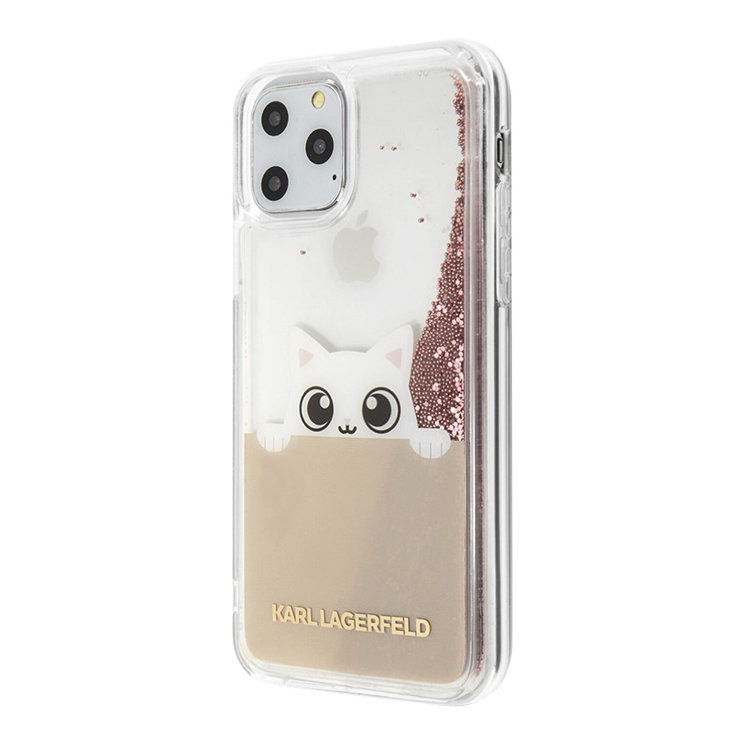 Чехол Karl Lagerfeld Liquid glitter Peek a Boo для iPhone 11 Pro Max, розовый