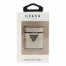 Guess Saffiano PU leather case with metal logo для Airpods 1/2, бежевый GUACA2VSATMLLG