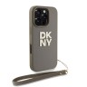DKNY для iPhone 16 Pro Max чехол PU Stack metal logo Hard + Hand strap Beige