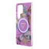 Guess для Galaxy S25 Ultra чехол PC/TPU Glitter Flowers Triangle logo Hard Purple (MagSafe)