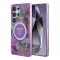 Guess для Galaxy S25 Ultra чехол PC/TPU Glitter Flowers Triangle logo Hard Purple (MagSafe)