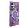 Guess для Galaxy S25 Ultra чехол PC/TPU Glitter Flowers Triangle logo Hard Purple (MagSafe)
