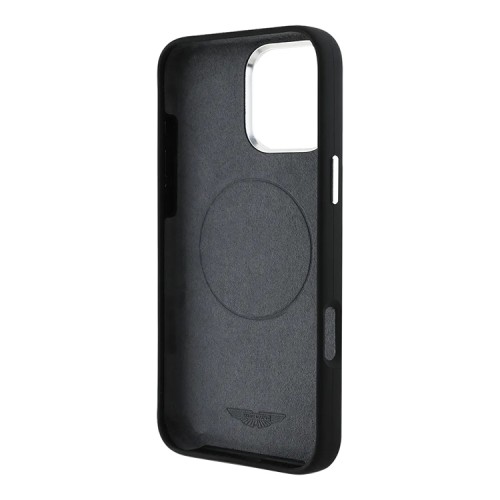 Aston Martin для iPhone 16 Pro чехол Liquid Silicone Grey Circle Metal Cam Hard Black (MagSafe)