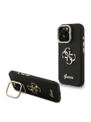 Guess для iPhone 16 Pro Max чехол PU Grained leather 4G Big metal logo and Camera Stand Hard Black