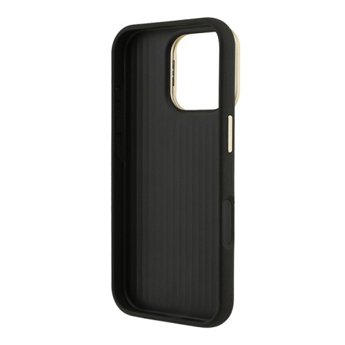 Guess для iPhone 16 Pro Max чехол PU Grained leather 4G Big metal logo and Camera Stand Hard Black