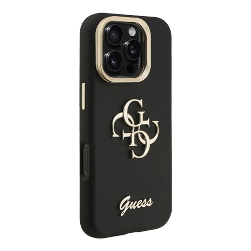 Guess для iPhone 16 Pro Max чехол PU Grained leather 4G Big metal logo and Camera Stand Hard Black
