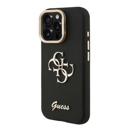 Guess для iPhone 16 Pro Max чехол PU Grained leather 4G Big metal logo and Camera Stand Hard Black