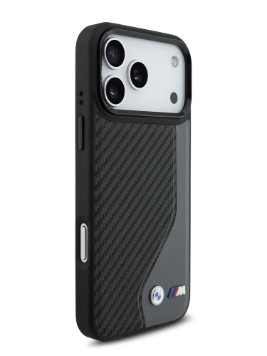 BMW для iPhone 17 Pro Max чехол M-series PU Carbon/Smooth Metal logo Hard Black/Grey (MagSafe)