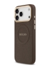 Guess для iPhone 17 Pro чехол PU Saffiano Peony Metal logo Gold camera Hard Brown (MagSafe)