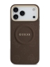 Guess для iPhone 17 Pro чехол PU Saffiano Peony Metal logo Gold camera Hard Brown (MagSafe)