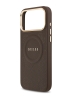 Guess для iPhone 17 Pro чехол PU Saffiano Peony Metal logo Gold camera Hard Brown (MagSafe)