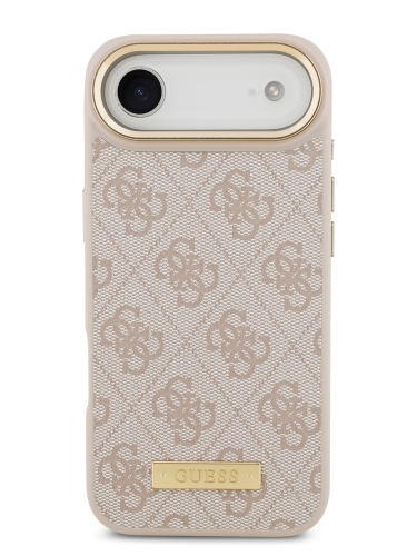 Guess для iPhone Air чехол PU 4G Plate metal logo and Gold camera Hard Pink (MagSafe)