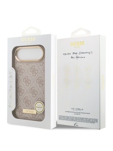 Guess для iPhone Air чехол PU 4G Plate metal logo and Gold camera Hard Pink (MagSafe)
