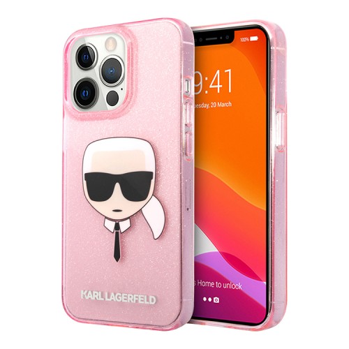 Чехол Karl Lagerfeld TPU Glitters Karl's head Hard для iPhone 13 Pro, розовый