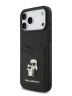 Karl Lagerfeld для iPhone 17 Pro чехол PU Saffiano NFT Karl & Choup metal with Cardslot  Hard Black