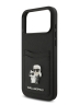 Karl Lagerfeld для iPhone 17 Pro чехол PU Saffiano NFT Karl & Choup metal with Cardslot  Hard Black