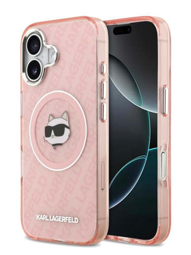 Karl Lagerfeld для iPhone 17 чехол IML NFT Choupette Head on logo Metal Cam Hard Pink (MagSafe)