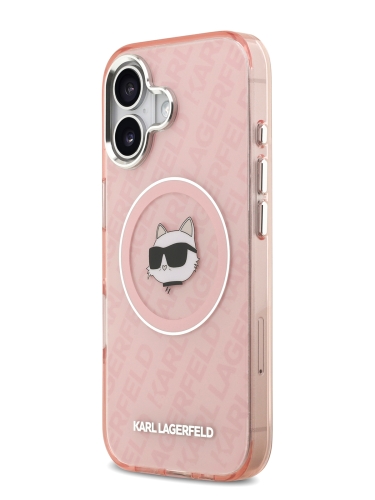 Karl Lagerfeld для iPhone 17 чехол IML NFT Choupette Head on logo Metal Cam Hard Pink (MagSafe)