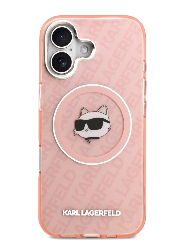 Karl Lagerfeld для iPhone 17 чехол IML NFT Choupette Head on logo Metal Cam Hard Pink (MagSafe)