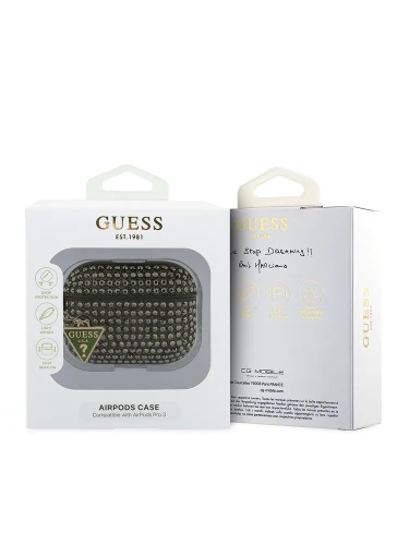 Guess для Airpods Pro 3 чехол Diamond Rhinestone with Triangle charm Khaki