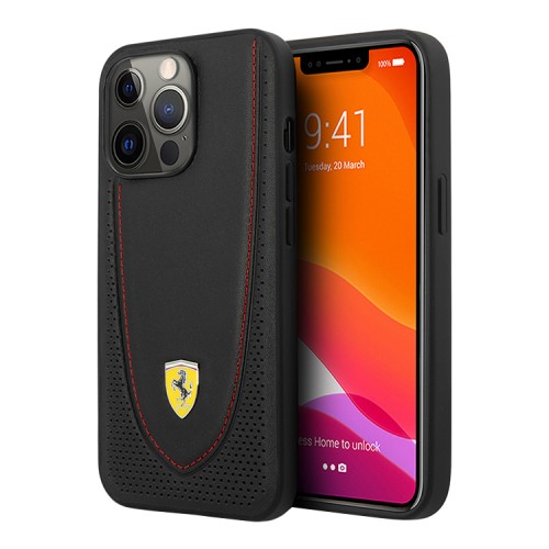 Кожаный чехол Ferrari Curved with metal logo Hard для iPhone 13 Pro, черный