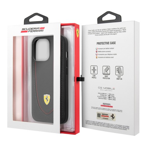 Кожаный чехол Ferrari Curved with metal logo Hard для iPhone 13 Pro, черный