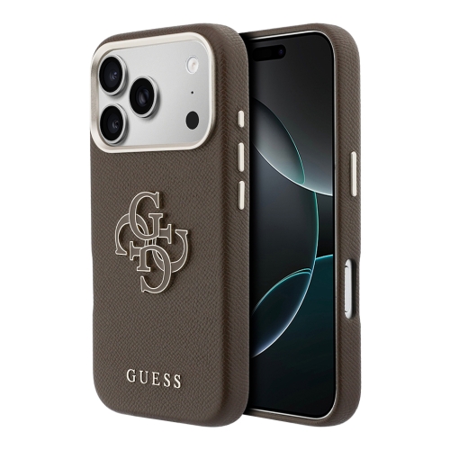 Guess для iPhone 17 Pro Max чехол Saffiano Full Wrapped 4G Big Resin logo Metal Cam Hard Brown